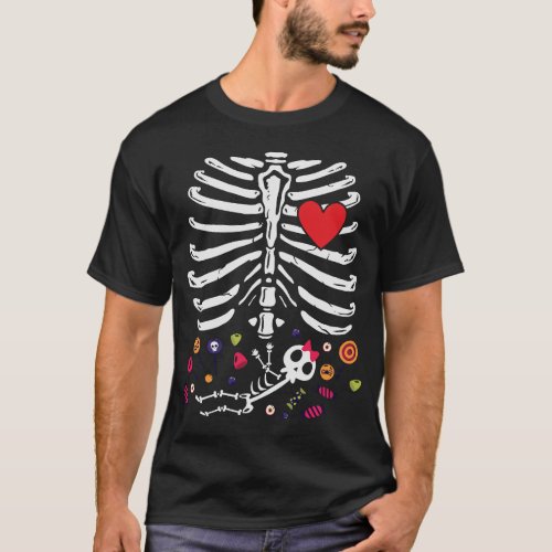 Cute Halloween Pregnancy Skeleton Baby Girl T_Shirt