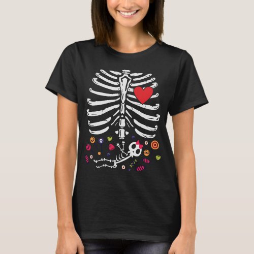 Cute Halloween Pregnancy Skeleton Baby Girl T_Shirt