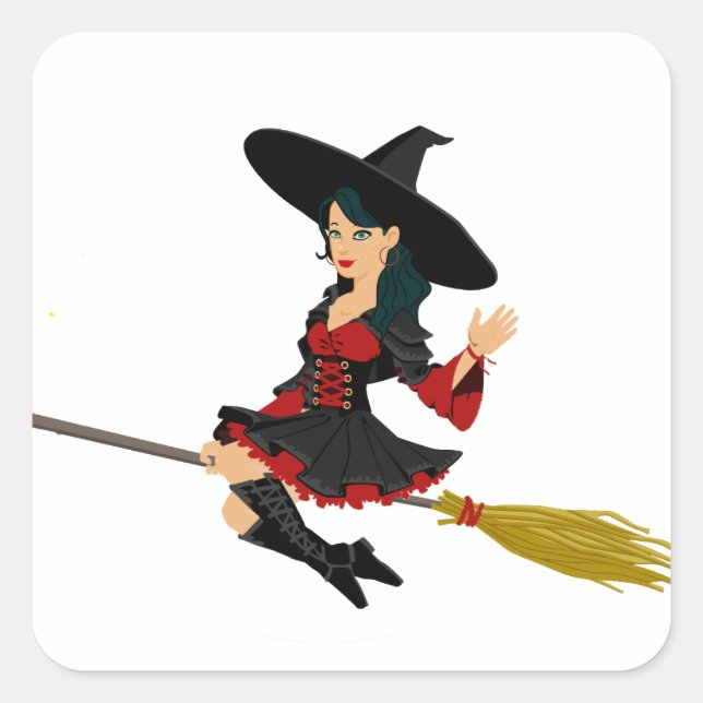Cute Halloween Pretty Witch Square Sticker (Front)