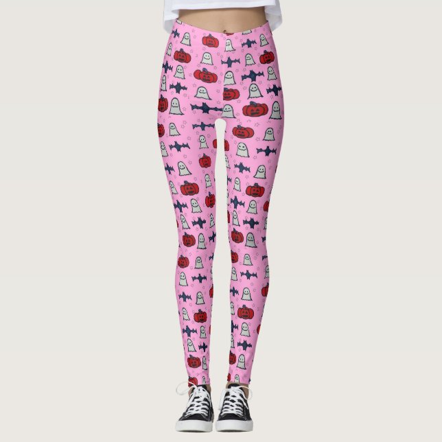 Cute Halloween Print on Pink Leggings (Front)