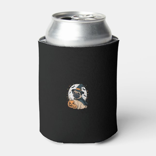 Cute Halloween Pug Love Witch Costume Dog Pumpkins Can Cooler (Can Front)