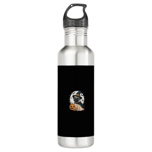 Cute Halloween Pug Love Witch Costume Dog Pumpkins Stainless Steel Water Bottle