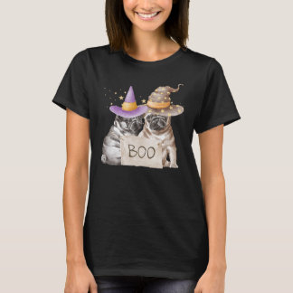 Cute Halloween Pugs Dog Ghost Boo Fall Women's T-Shirt