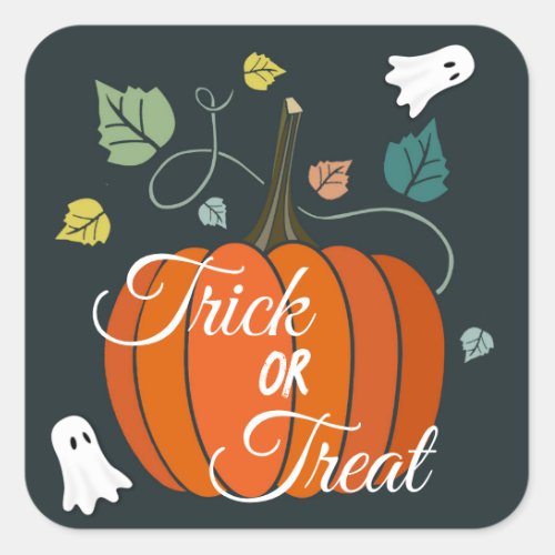 Cute Halloween Pumpkin and Ghosts Trick or Treat  Square Sticker