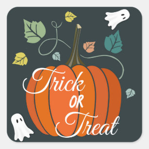 Cute Halloween Pumpkin and Ghosts Trick or Treat Square Sticker