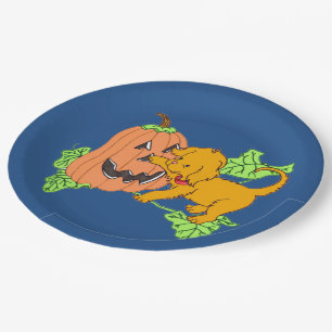 Cute Halloween Pumpkin and Puppy Paper Plates