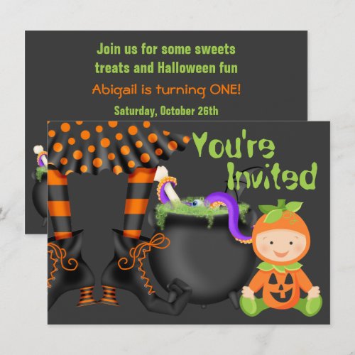 Cute Halloween Pumpkin Baby 1st Birthday Invite