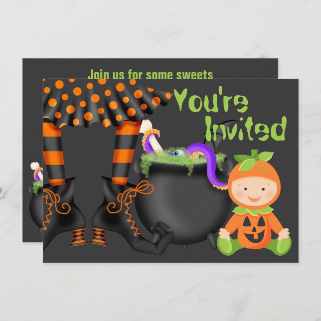 Cute Halloween Pumpkin Baby 1st Birthday Invitation (Front/Back)