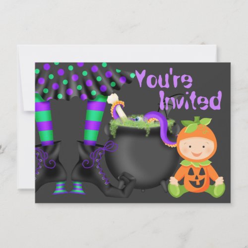 Cute Halloween Pumpkin Baby 1st Birthday Invite