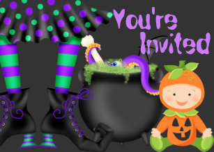 cute halloween pumpkin baby 1st birthday invite