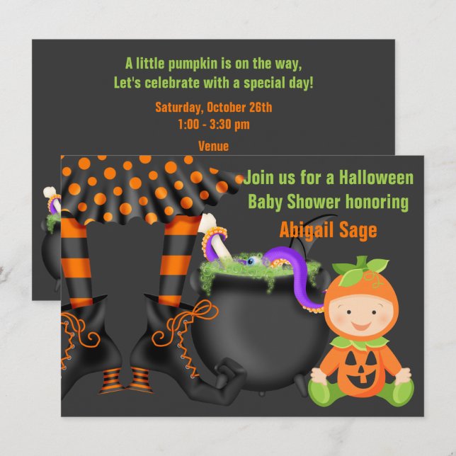 Cute Halloween Pumpkin Baby Shower Neutral Invitation (Front/Back)