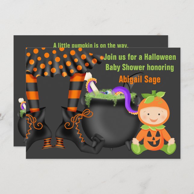 Cute Halloween Pumpkin Baby Shower Neutral Invitation (Front/Back)
