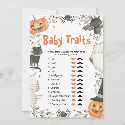 Cute Halloween Pumpkin Baby Traits Shower Game Invitation