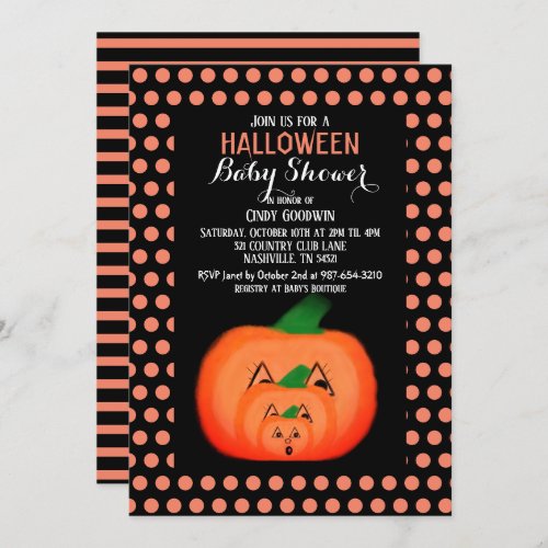 Cute Halloween Pumpkin Black Orange Baby Shower  Invitation