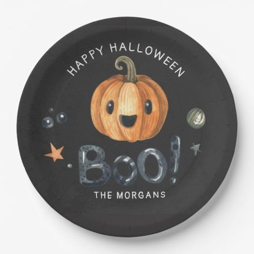 Cute halloween pumpkin boo script paper plates