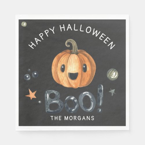 Cute halloween pumpkin boo script party napkins