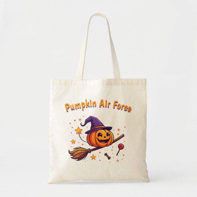 Cute halloween pumpkin broom design tote bag (Front)
