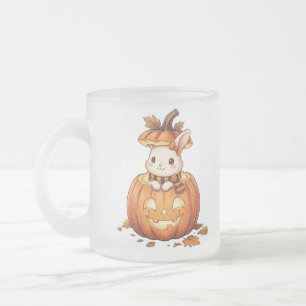 Cute Halloween Pumpkin Bunny - Cozy Fall Rabbit Ar Frosted Glass Coffee Mug