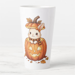 Cute Halloween Pumpkin Bunny - Cozy Fall Rabbit Ar Latte Mug