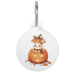Cute Halloween Pumpkin Bunny - Cozy Fall Rabbit Ar Pet ID Tag