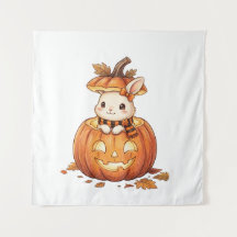 Cute Halloween Pumpkin Bunny - Cozy Fall Rabbit Ar