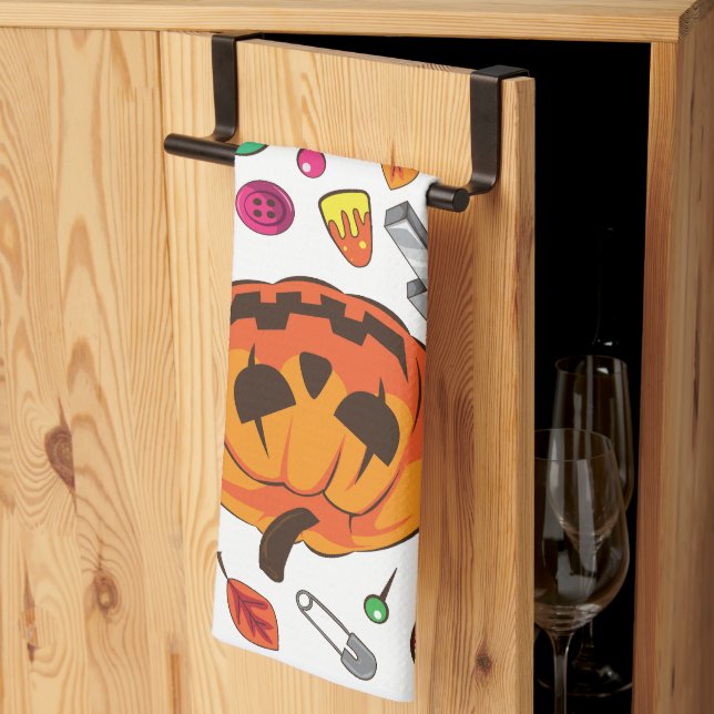 Cute Halloween Pumpkin & Candy Kitchen Towel (Thirds Fold)