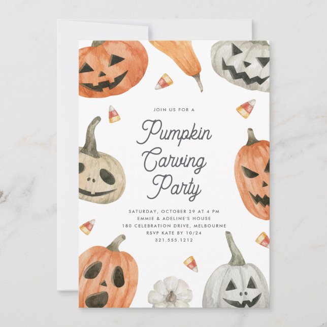 Cute Halloween Pumpkin Carving Party Invitation (Front)