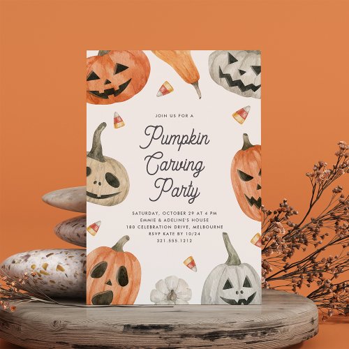 Cute Halloween Pumpkin Carving Party Invitation
