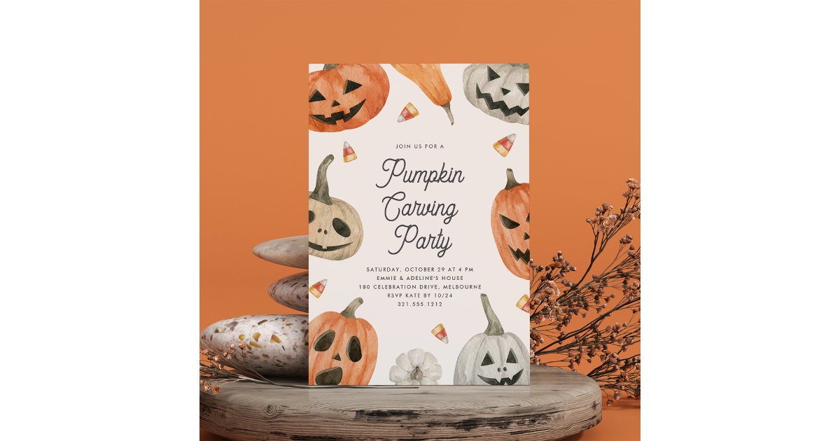 Cute Halloween Pumpkin Carving Party Invitation | Zazzle