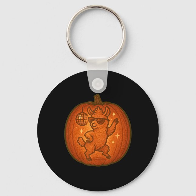 Cute Halloween Pumpkin Dancing Llama Spooky Fall S Keychain (Front)