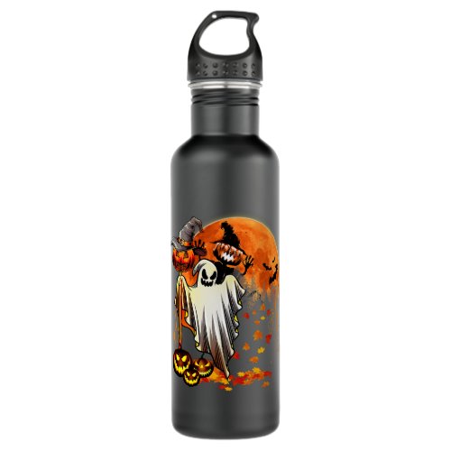 cute halloween pumpkin ghost autumn leaves graphic stainless steel water bottle