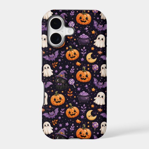 Cute Halloween Pumpkin Ghost Cat Bat Pattern Art iPhone 17 Case