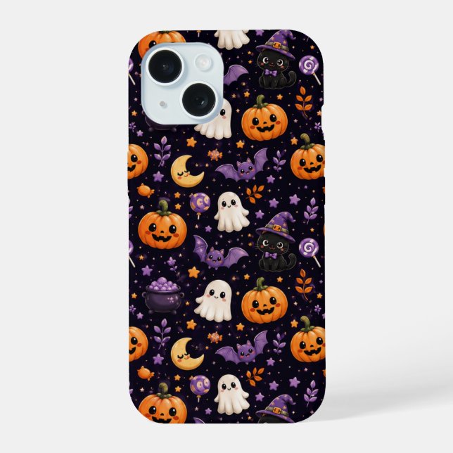 Cute Halloween Pumpkin Ghost Cat Bat Pattern Art Iphone Case (Back)