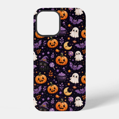 Cute Halloween Pumpkin Ghost Cat Bat Pattern Art iPhone 12 Case