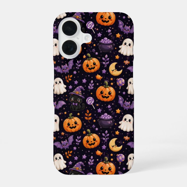 Cute Halloween Pumpkin Ghost Cat Bat Pattern Art iPhone Case (Back)