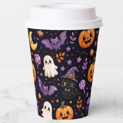 Cute Halloween Pumpkin Ghost Cat Bat Pattern Paper Cups