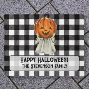 Cute Halloween Pumpkin Ghost Family Name Custom Doormat