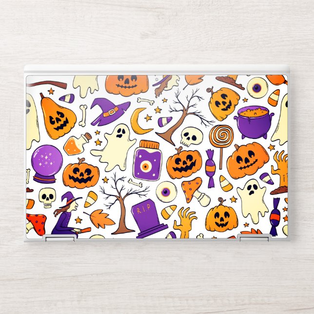 Cute Halloween Pumpkin Ghost Pattern Laptop Skin (Front)