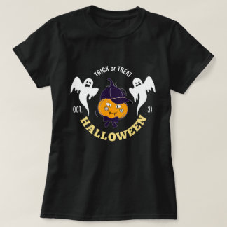 Cute Halloween Pumpkin Girl with Ghosts T-Shirt