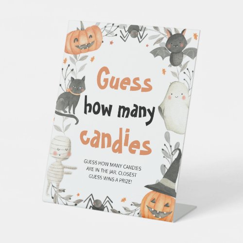 Cute Halloween Pumpkin Guess How Many Candies Game Pedestal Sign