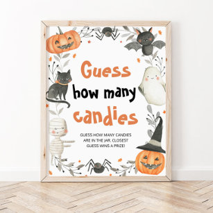 Cute Halloween Pumpkin Guess How Many Candies Game Poster