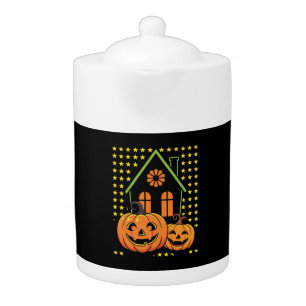 Cute Halloween Pumpkin Haunted House Star Teapot