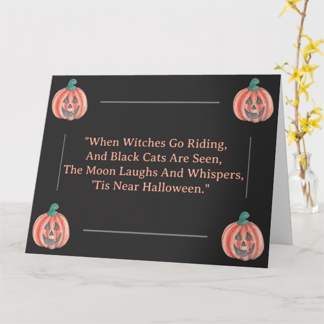 Cute Halloween Pumpkin Jack-O-Lantern Quote Card (Yellow Flower)