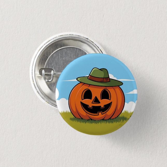 Cute halloween pumpkin jack o'lantern button (Front & Back)