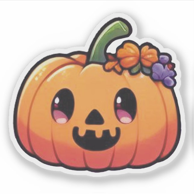 Cute Halloween Pumpkin - Kawaii Jack-o'-Lantern Sticker (Front)