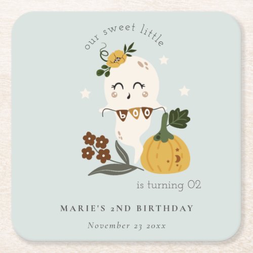 Cute Halloween Pumpkin Little Boo Any Age Birthday Square Paper Coaster