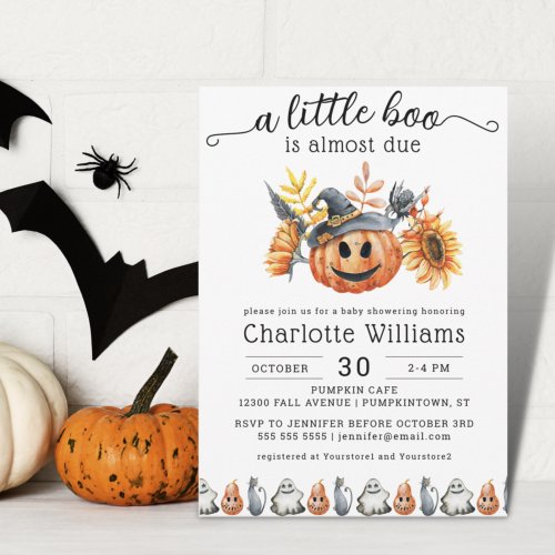 Cute Halloween Pumpkin Little Boo Baby Shower Invitation