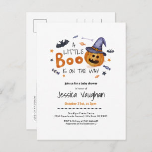 Cute Halloween Pumpkin Little Boo Baby Shower Invitation Postcard