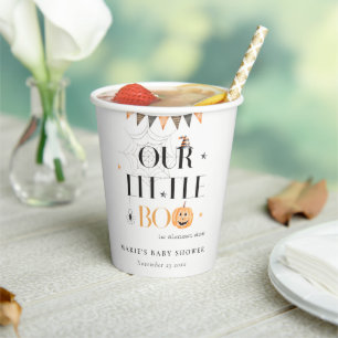 Cute Halloween Pumpkin Little Boo Baby Shower Paper Cups
