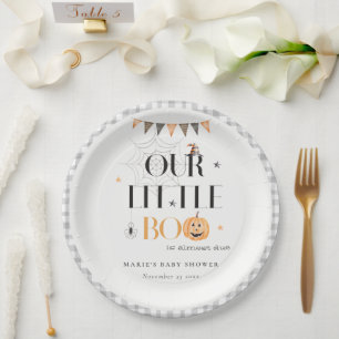 Cute Halloween Pumpkin Little Boo Baby Shower Paper Plates